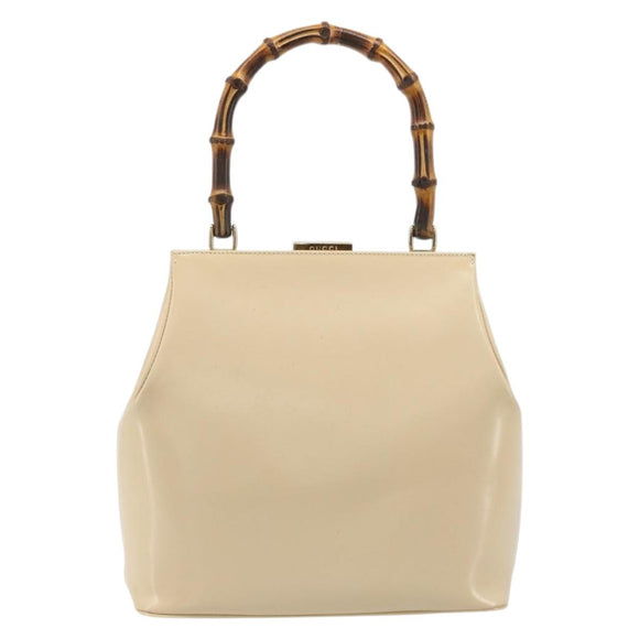 GUCCI Bamboo Hand Bag Leather Ivory Gold Auth BA13570