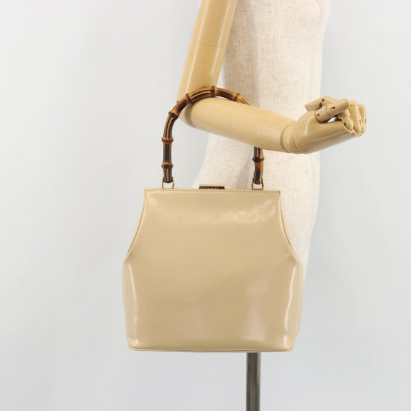 GUCCI Bamboo Hand Bag Leather Ivory Gold Auth BA13570