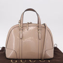 GUCCI Micro GG Canvas Bag Patent Leather 2way Beige Gold 309617 Auth BA13572-25