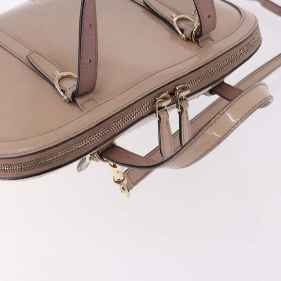 GUCCI Micro GG Canvas Bag Patent Leather 2way Beige Gold 309617 Auth BA13572