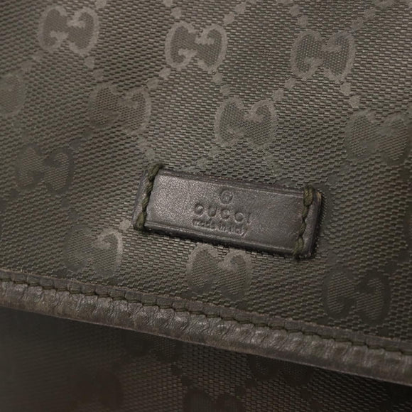 GUCCI GG Implementation Shoulder Bag PVC Khaki Silver 201732 Auth BA13574