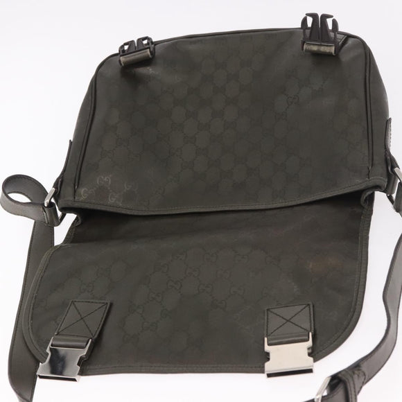 GUCCI GG Implementation Shoulder Bag PVC Khaki Silver 201732 Auth BA13574