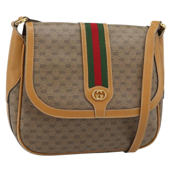 GUCCI Micro GG Supreme Web Sherry Line Bag Leather Beige Auth BA13575