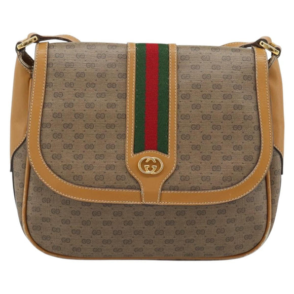 GUCCI Micro GG Supreme Web Sherry Line Bag Leather Beige Auth BA13575