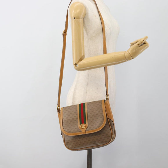 GUCCI Micro GG Supreme Web Sherry Line Tas Leer Beige Auth BA13575