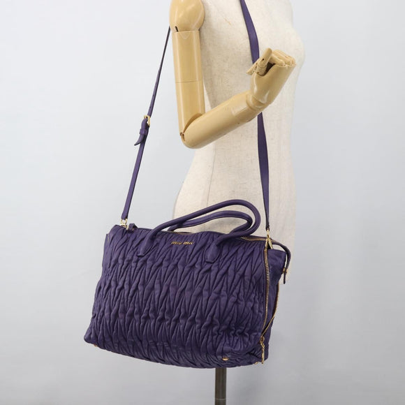 Miu Miu Hand Bag Leather 2way Purple Gold Auth BA13576V