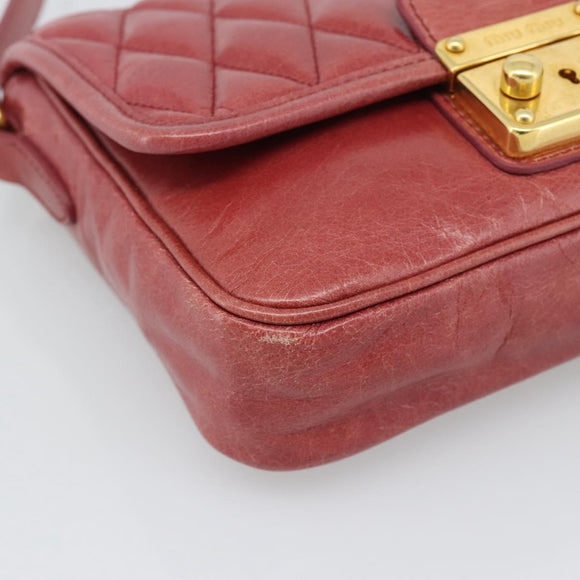 Miu Miu Shoulder Bag Leather Red Gold Auth BA13578A