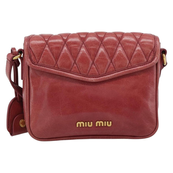 Miu Miu Shoulder Bag Leather Red Gold Auth BA13578A