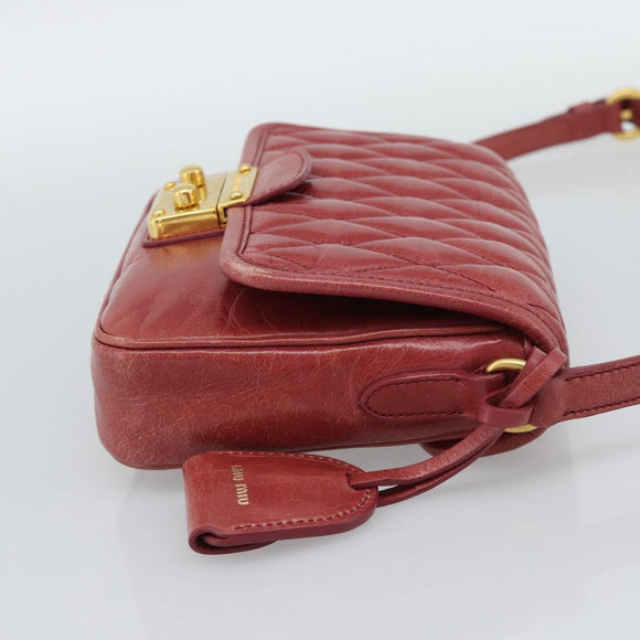 Miu Miu Shoulder Bag Leather Red Gold Auth BA13578A