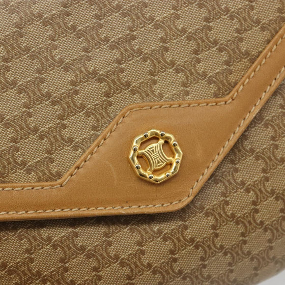 CELINE Macadam Canvas Shoulder Bag PVC Beige Gold Auth BA13580
