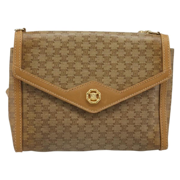 CELINE Macadam Canvas Shoulder Bag PVC Beige Gold Auth BA13580