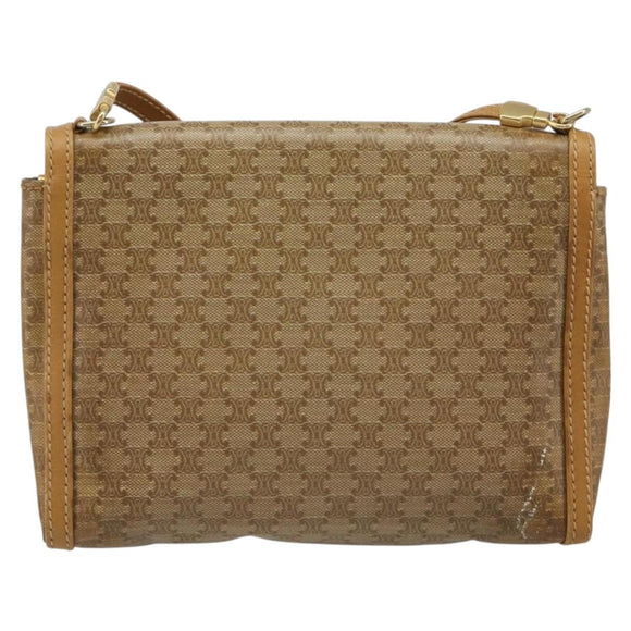 CELINE Macadam Canvas Shoulder Bag PVC Beige Gold Auth BA13580