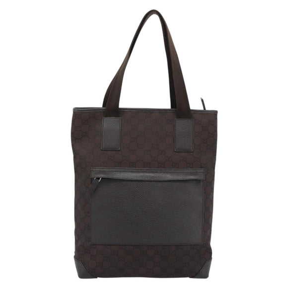 GUCCI GG Canvas Tote Bag Nylon Brown Silver 180450 Auth BA13588A