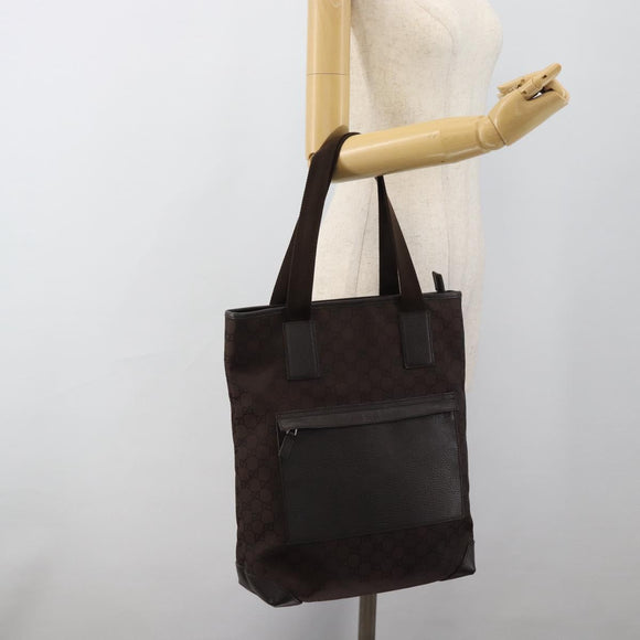 GUCCI GG Canvas Tote Bag Nylon Brown Silver 180450 Auth BA13588A