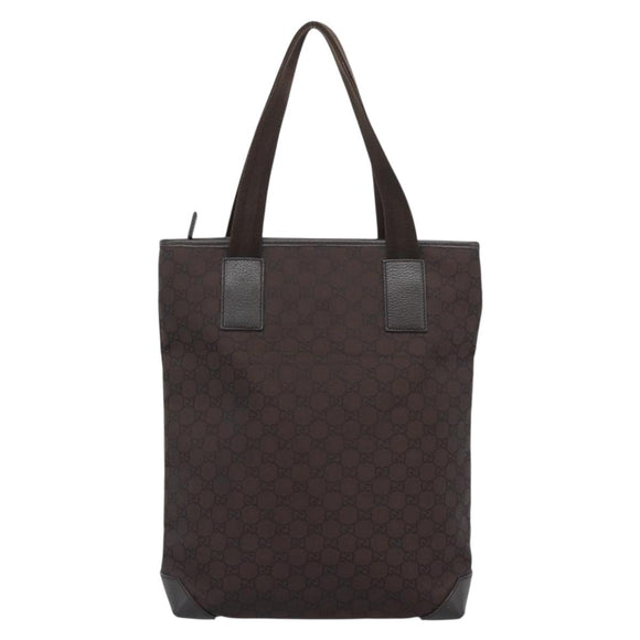 GUCCI GG Canvas Tote Bag Nylon Brown Silver 180450 Auth BA13588A