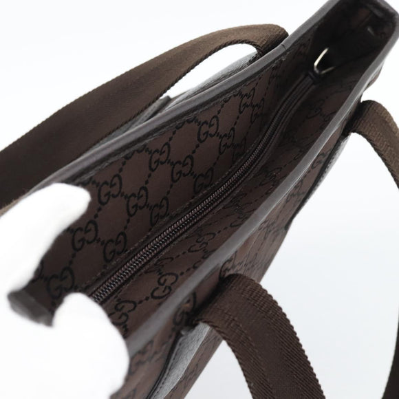 GUCCI GG Canvas Tote Bag Nylon Brown Silver 180450 Auth BA13588A