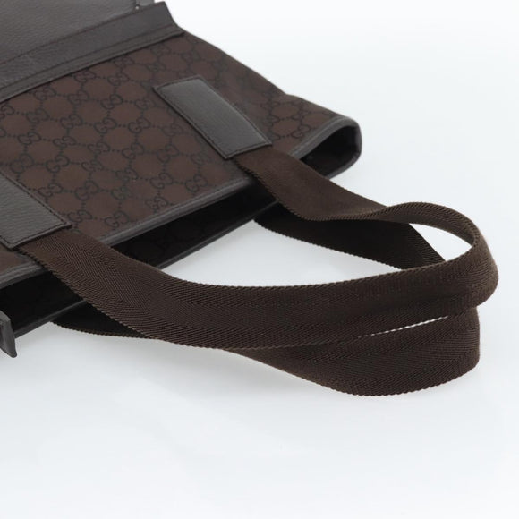 GUCCI GG Canvas Tote Bag Nylon Brown Silver 180450 Auth BA13588A