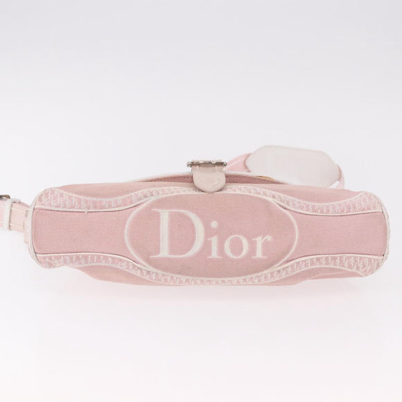 Christian Dior Trotter Canvas Shoulder Bag Pink Silver Auth BA13589A