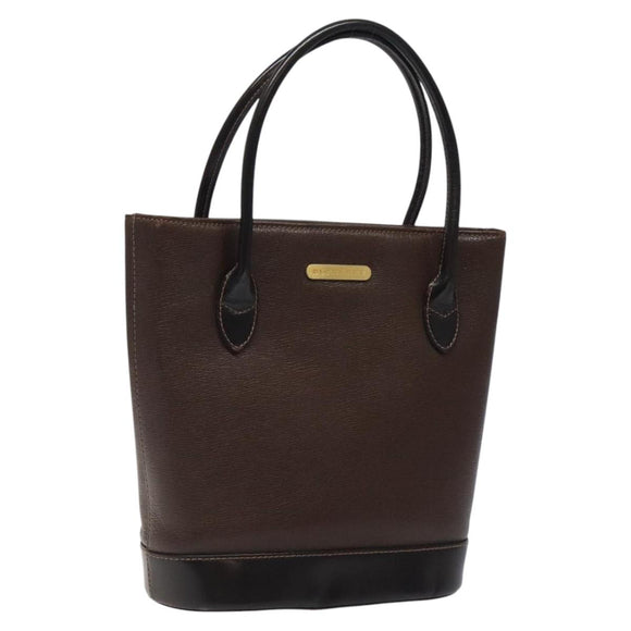 BURBERRY Hand Bag Leather Dark Brown Gold Auth BA1359