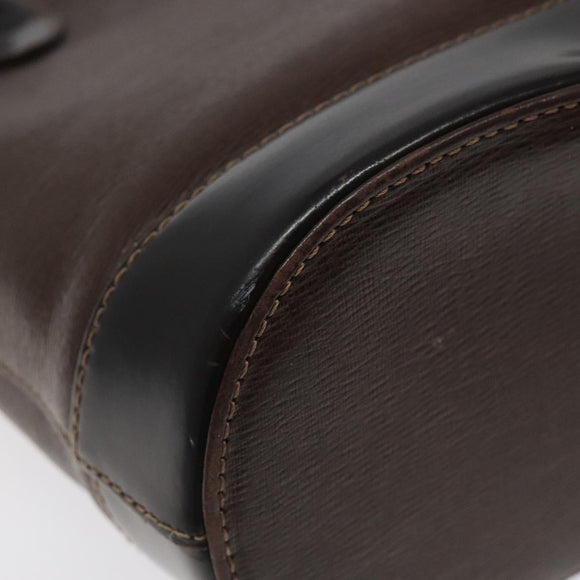 BURBERRY Hand Bag Leather Dark Brown Gold Auth BA1359