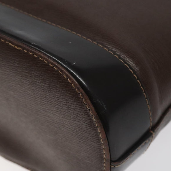 BURBERRY Hand Bag Leather Dark Brown Gold Auth BA1359