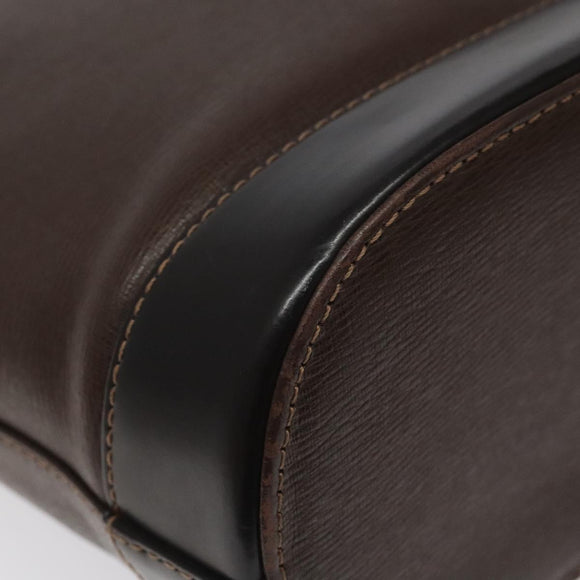 BURBERRY Hand Bag Leather Dark Brown Gold Auth BA1359
