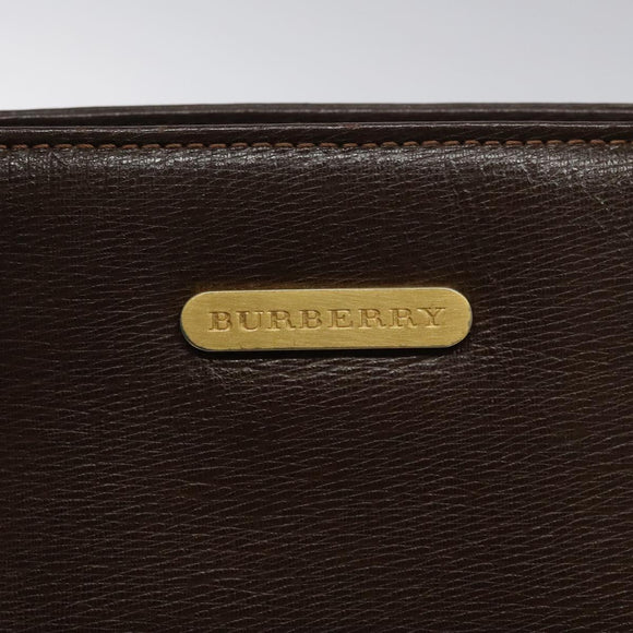 BURBERRY Hand Bag Leather Dark Brown Gold Auth BA1359
