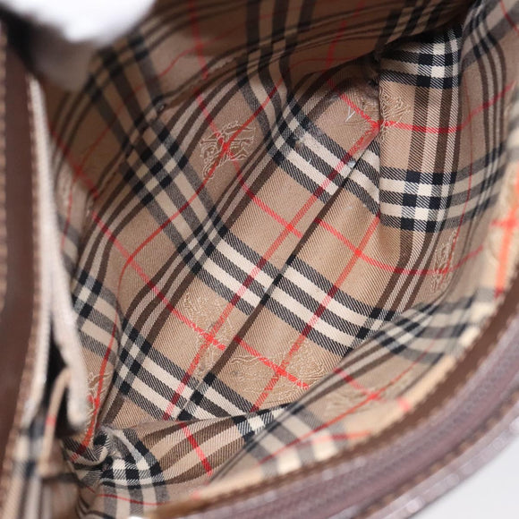 BURBERRY Hand Bag Leather Dark Brown Gold Auth BA1359