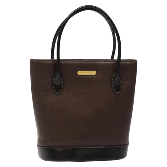 BURBERRY Hand Bag Leather Dark Brown Gold Auth BA1359
