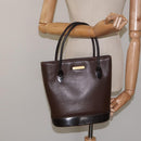 BURBERRY Hand Bag Leather Dark Brown Gold Auth BA1359-21