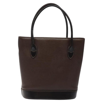 BURBERRY Hand Bag Leather Dark Brown Gold Auth BA1359 - 0