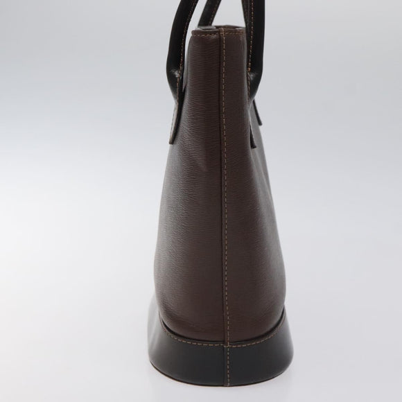 BURBERRY Hand Bag Leather Dark Brown Gold Auth BA1359