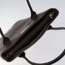 BURBERRY Hand Bag Leather Dark Brown Gold Auth BA1359-6