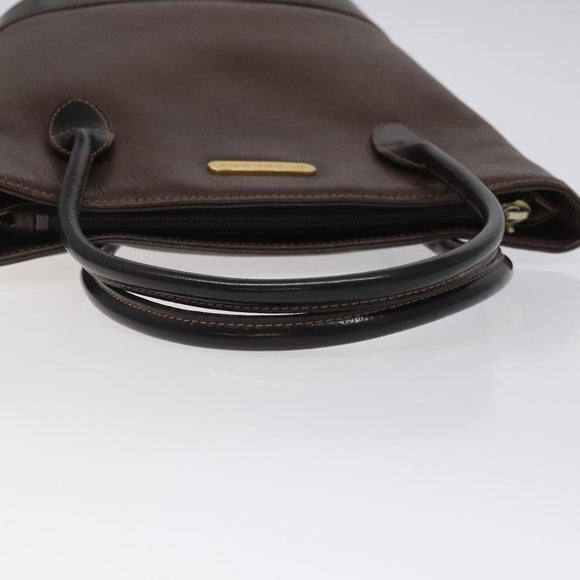 BURBERRY Hand Bag Leather Dark Brown Gold Auth BA1359