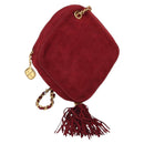 CHANEL Matelasse Chain Shoulder Bag Suede Red Gold CC Auth BA13590A-1