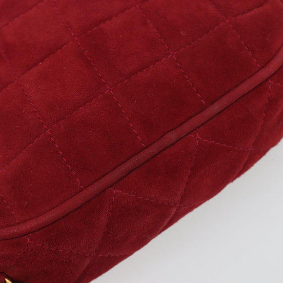 CHANEL Matelasse Chain Shoulder Bag Suede Red Gold CC Auth BA13590A