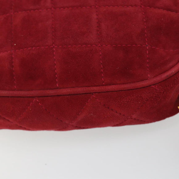 CHANEL Matelasse Chain Shoulder Bag Suede Red Gold CC Auth BA13590A