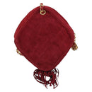 CHANEL Matelasse Chain Shoulder Bag Suede Red Gold CC Auth BA13590A-3