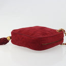 CHANEL Matelasse Chain Shoulder Bag Suede Red Gold CC Auth BA13590A-4