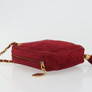 CHANEL Matelasse Chain Shoulder Bag Suede Red Gold CC Auth BA13590A-5