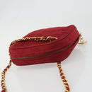 CHANEL Matelasse Chain Shoulder Bag Suede Red Gold CC Auth BA13590A-6