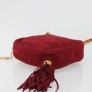 CHANEL Matelasse Chain Shoulder Bag Suede Red Gold CC Auth BA13590A-9