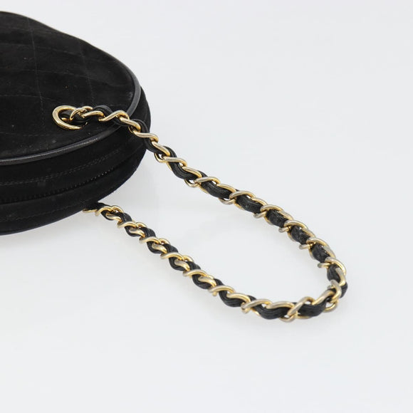 CHANEL Matelasse Chain Hand Bag Suede Black Gold CC Auth BA13591