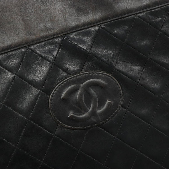 CHANEL Chain Tote Bag Lamb Skin Black Gold CC Auth BA13601
