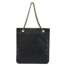 CHANEL Chain Tote Bag Lamb Skin Black Gold CC Auth BA13601-3