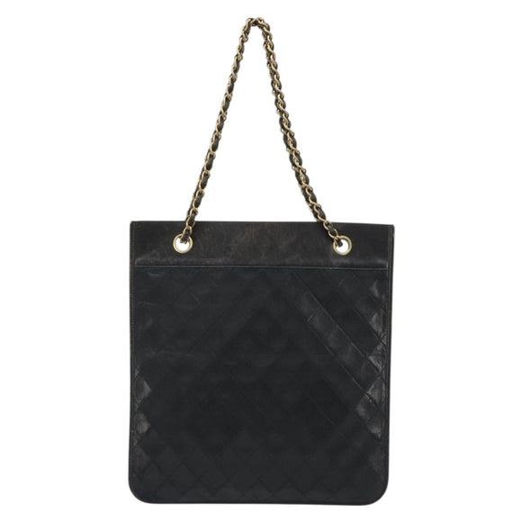 CHANEL Chain Tote Bag Lamb Skin Black Gold CC Auth BA13601
