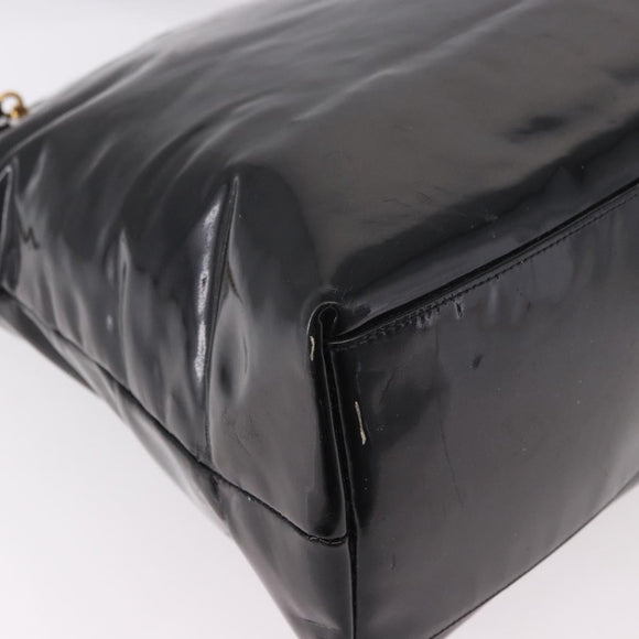 CHANEL Chain Tote Bag Patent leather Black Gold CC Auth BA13602A