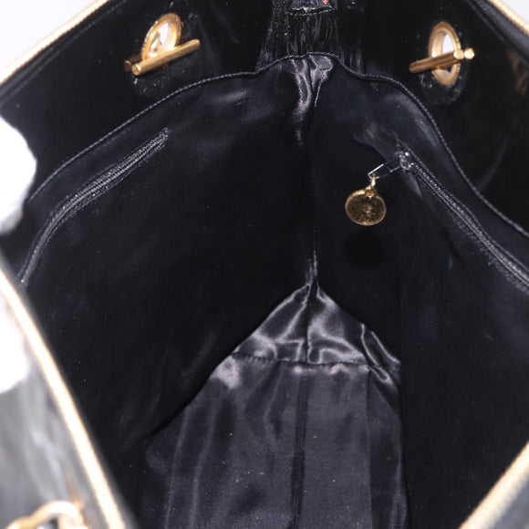 CHANEL Chain Tote Bag Patent leather Black Gold CC Auth BA13602A