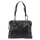 CHANEL Chain Tote Bag Patent leather Black Gold CC Auth BA13602A-2