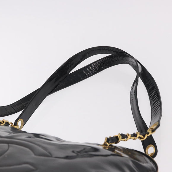CHANEL Chain Tote Bag Patent leather Black Gold CC Auth BA13602A